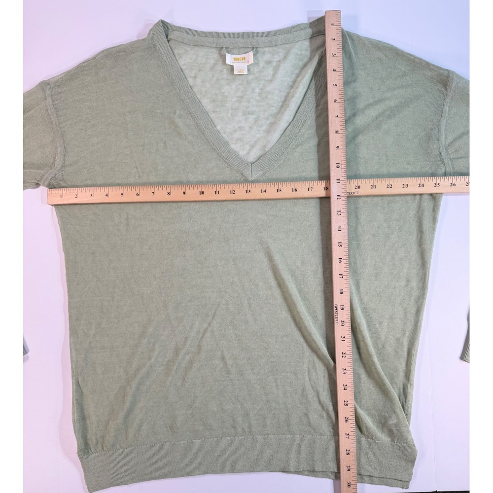 Maeve Anthropologie Sage Green‎ Linen Blend V-Neck Sweater Large OB1748289 - Picture 5 of 5